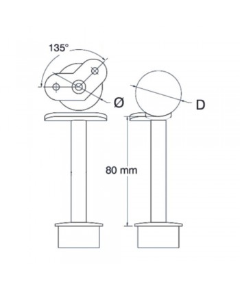 Soporte fijo 652-INOX para poste redondo y pasamanos a 135º