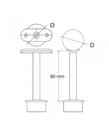 Soporte fijo 654-INOX para pasamanos Ø42,4 acero inox satinado