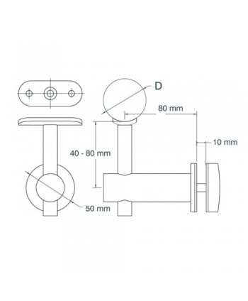 Soporte fijo de pasamanos satinado para cristal 715-INOX