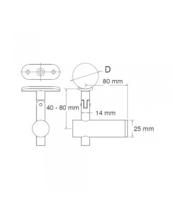 Soporte regulable para pasamanos lateral redondo 718-INOX