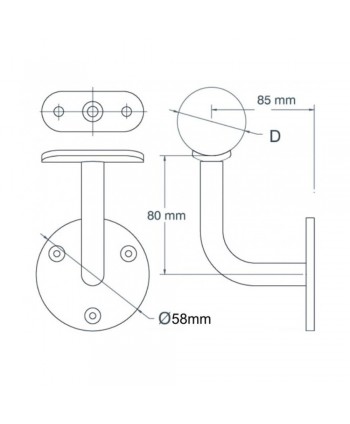 Soporte pared para pasamanos fijo pulido espejo 2700-INOX