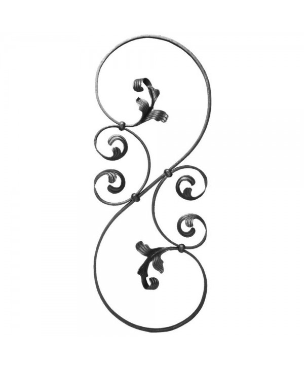 96-BF Barrote con forma de S en pletina y hojas forjadas