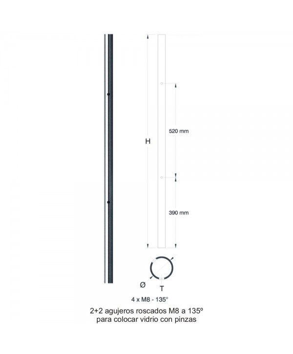 503-INOX Poste de tubo redondo de acero inox