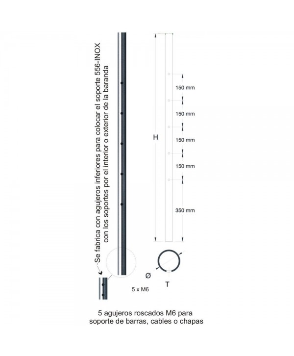 504-INOX Poste para barandilla de barras inoxidables