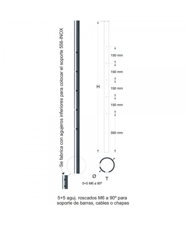 506-INOX Poste con agujeros para baranda de inoxidable