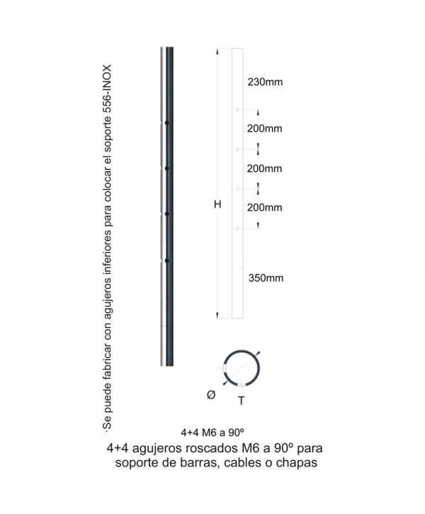 510-INOX Poste de tubo redondo de inoxidable
