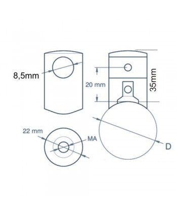 799-INOX-R Medida soporte para tensor de cable