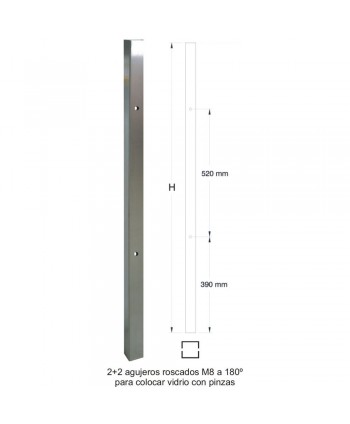 801-INOX Poste cuadrado para baranda de acero inox