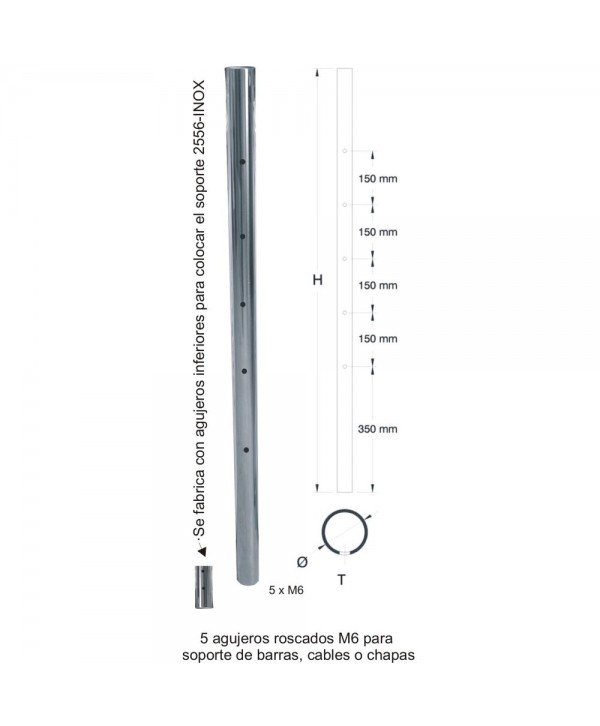 2504-INOX Poste acero inox brillo para balcones
