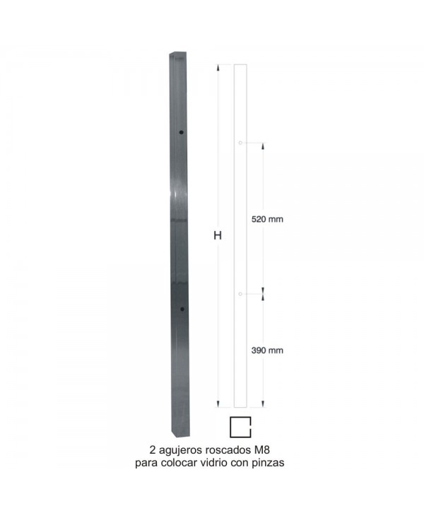 2800-INOX Poste de acero inox para barandillas