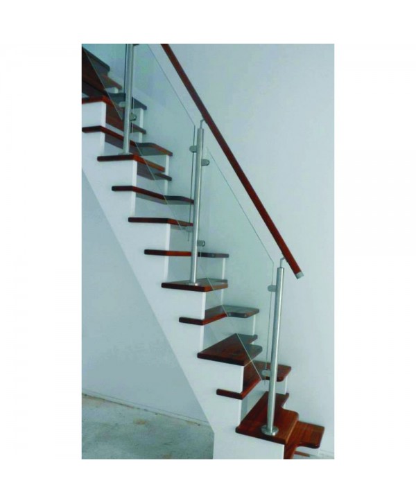 8445 Barandilla combinada de cristal, madera y acero inox