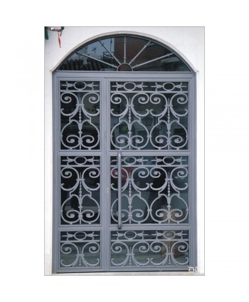 1009 Puerta elegante con rizos de hierro fundido