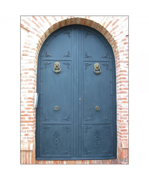 1050 Puerta de chapa con llamadores y pomos de laton