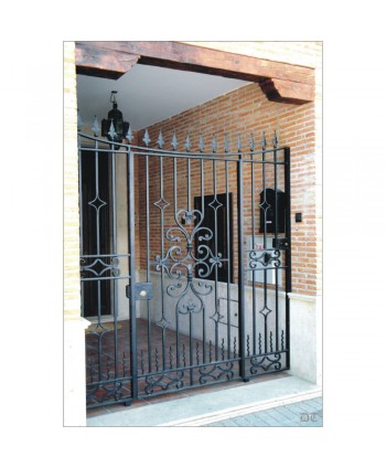 1566 Cancela con lanzas y adorno grande central de forja