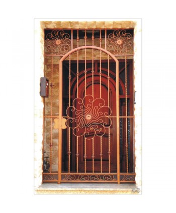 1568 Cancela con 3 adornos florales en espiral de forja