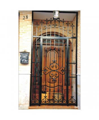 1583 Cancela elegante con adornos y macollas de forja