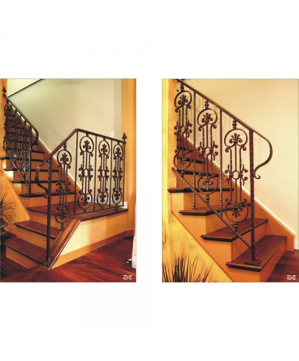 2046 Barandilla con adornos clásicos de forja y arranque machacado cuadrado