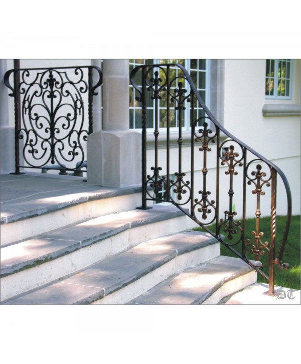 2058 Baranda para porche con arranque cuadrado y barrotes elegantes
