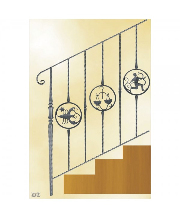 2127 Barandilla con adornos zodiacales de forja