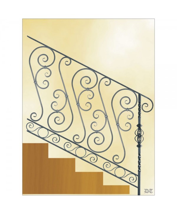 2130 Barandilla de S y rizos sencillos de forja
