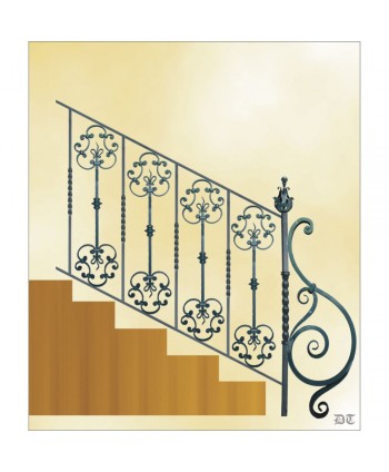 2132 Barandilla adornos de forja y arranque cuadrado