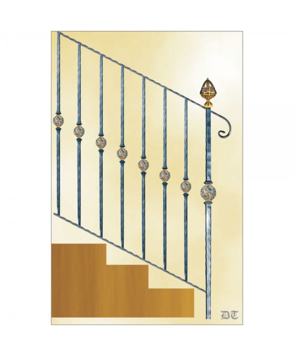 2136 Barandilla con barrotes y arranque de bola granito