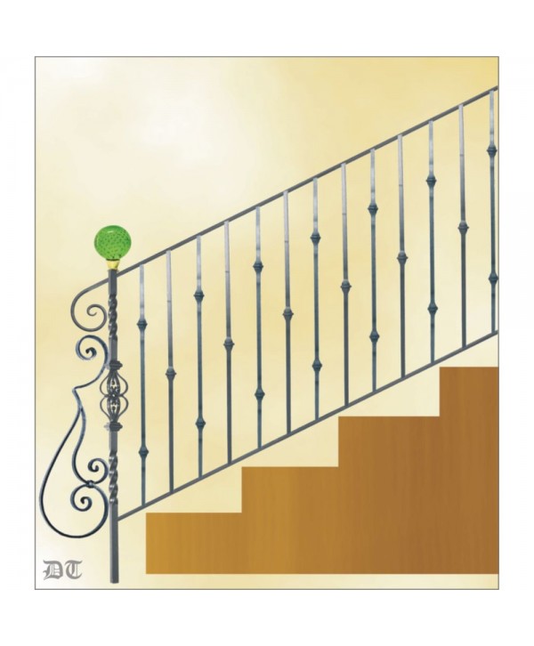 2176 Baranda con remate verde de bola de crista