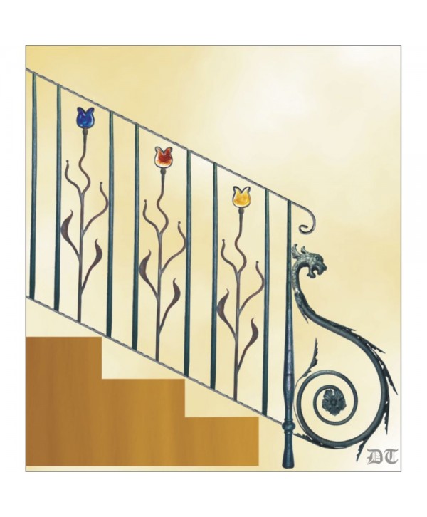 2183 Barandilla con barrote de tulipán de cristal