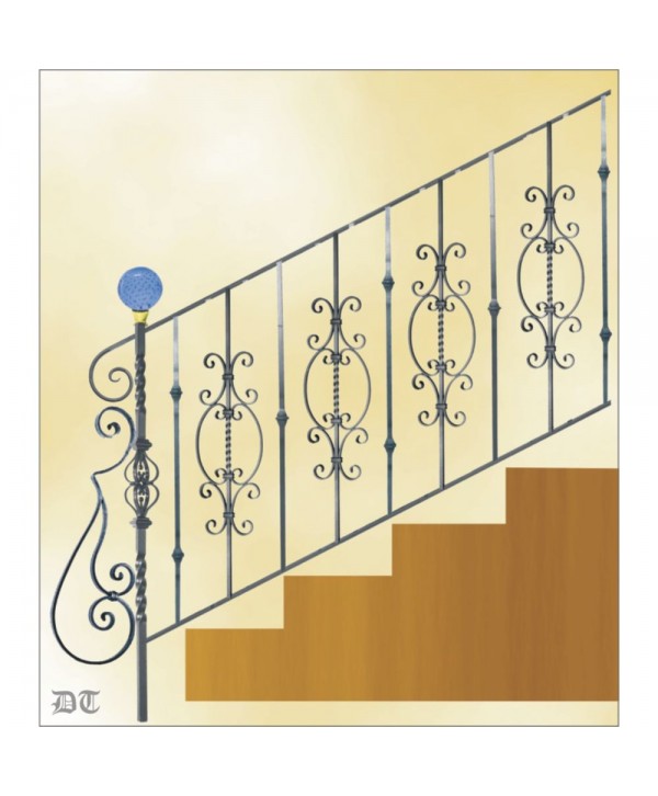 2188 Baranda con bola azul de cristal y S en el arranque