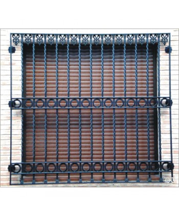 3019 Reja con aros de forja y barrotes retorcidos