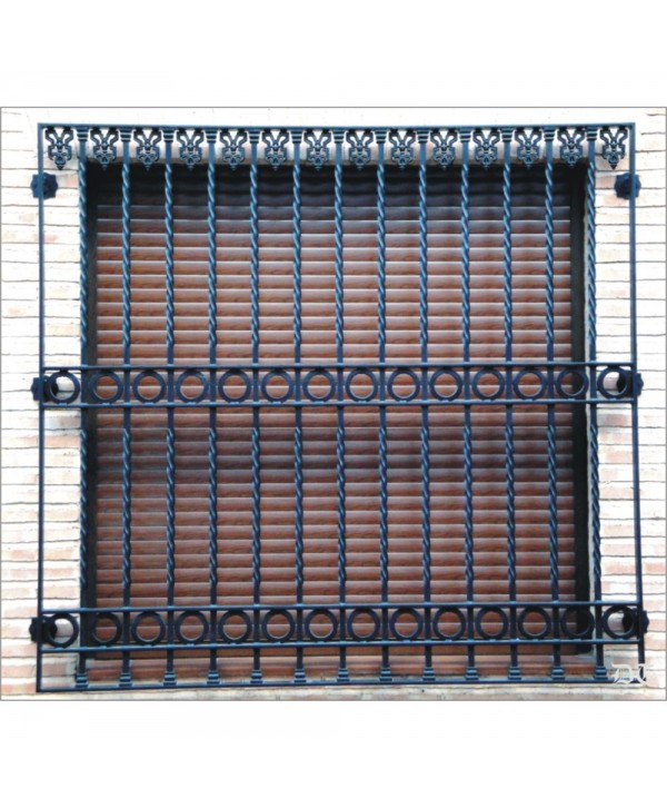 3019 Reja con aros de forja y barrotes retorcidos
