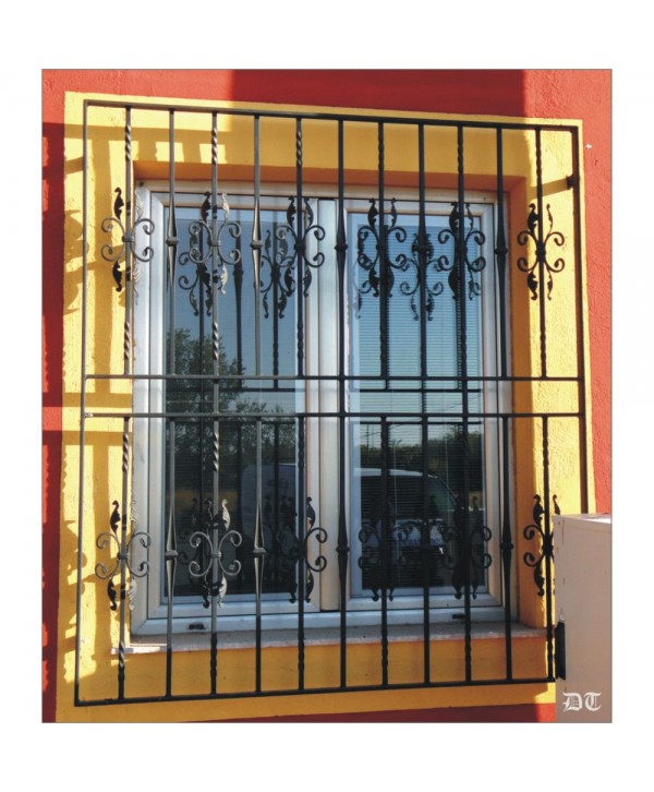 3024 Reja con rizos y hojas de forja artística