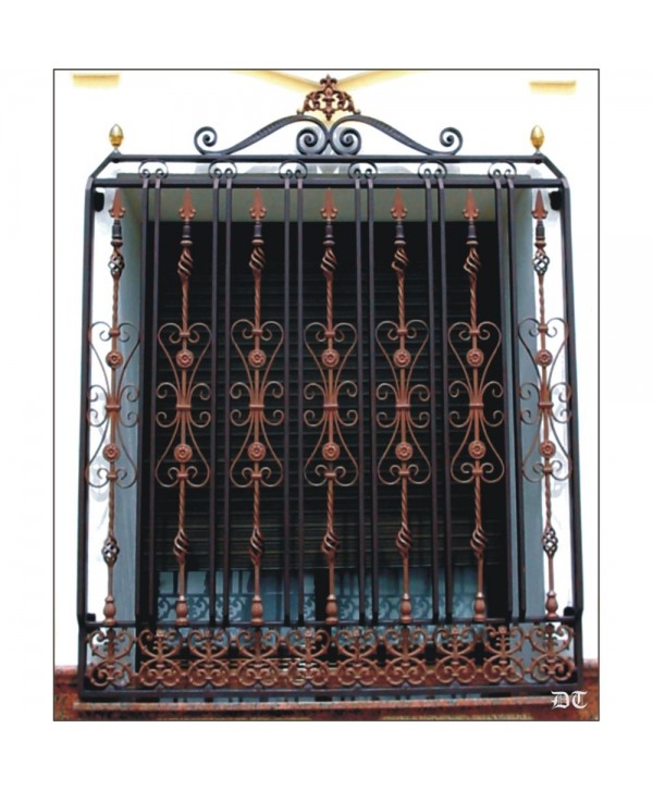 3040 Reja ornamental con variedad de adornos forjados