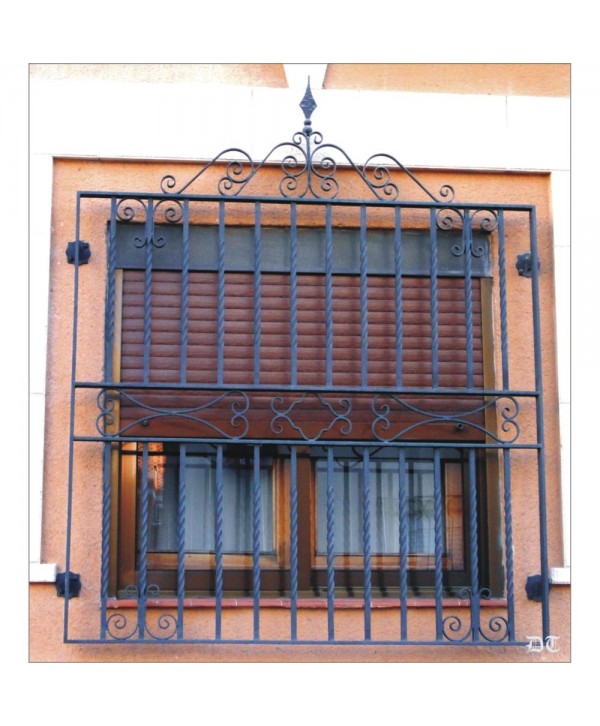 3042 Reja con adornos sencillos y barrotes retorcidos de forja