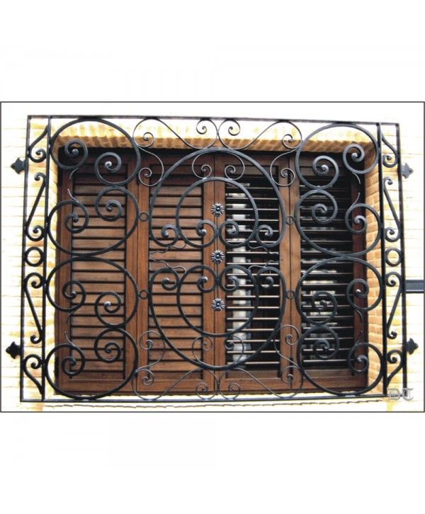 3050 Reja con adornos grandes de hierro y flores pequeñas