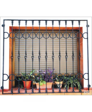 3069 Reja con aros y barrote de nudo de forja