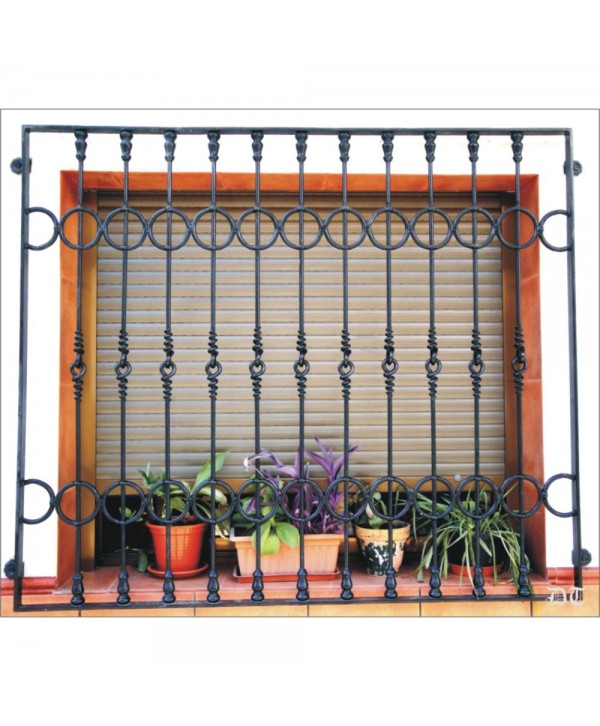 3069 Reja con aros y barrote de nudo de forja