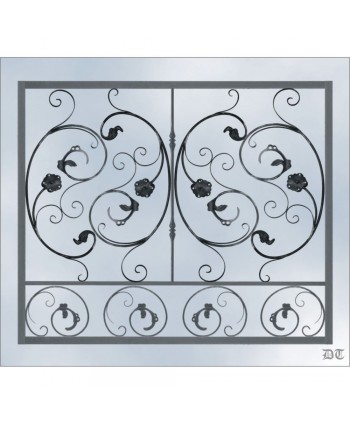 3141 Reja con rizos de hojas y flores grandes de hierro