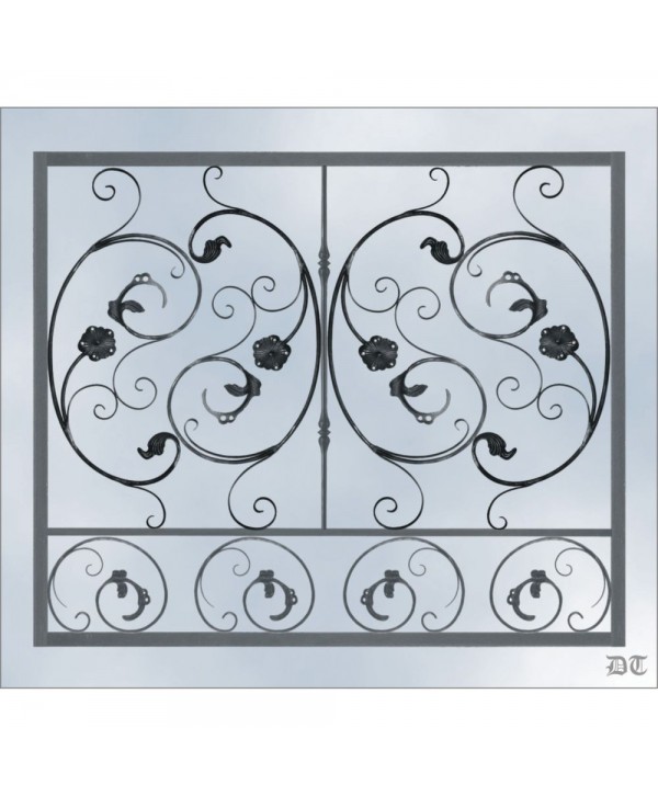 3141 Reja con rizos de hojas y flores grandes de hierro