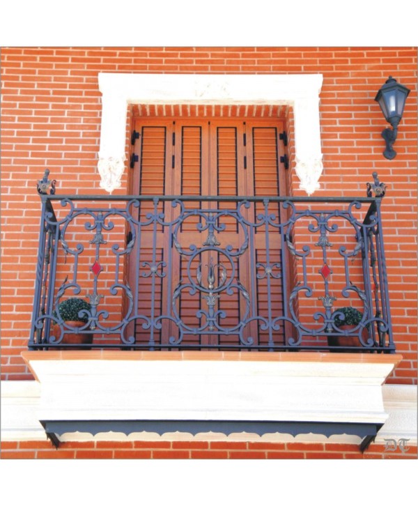 4009 Balcón rústico con adornos y rombo de cristal rojo