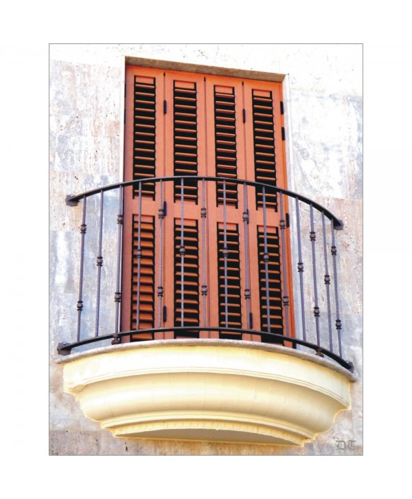 4035 Balcón con barrote de bola doble y bases de forja