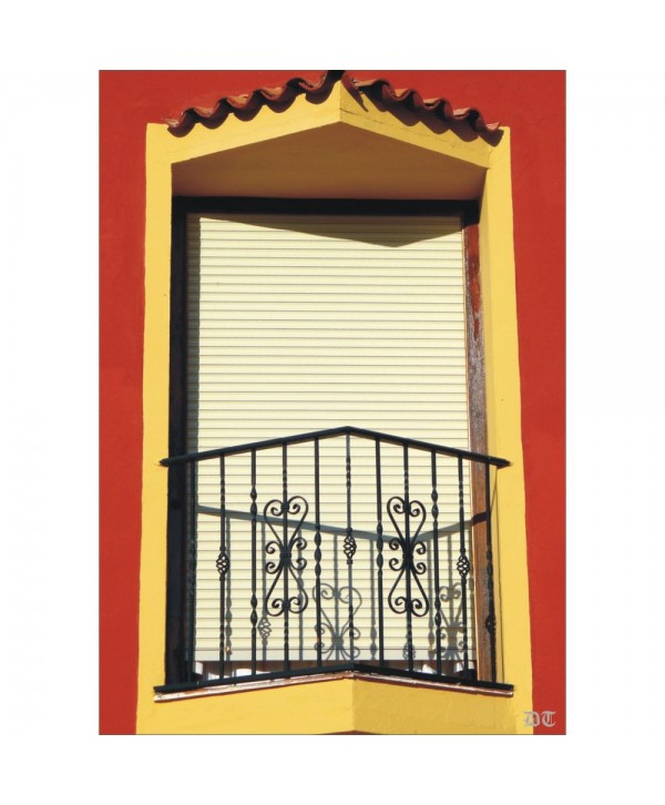 4061 Balcón pequeño con barrotes de piña central forjados