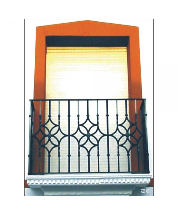 4070 Balcón con barrotes de rombo y macollas de forja